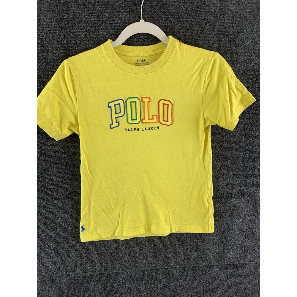 Polo Ralph Lauren T-Shirt Basic Short Sleeve Cotton Yellow Floral Logo Size 8